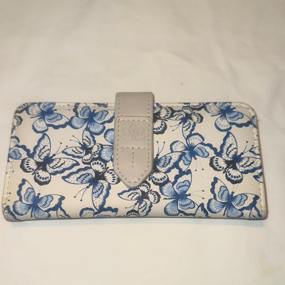 Floral Blue and Cream Butterfly Women’s Wallet - Picture 1 of 5